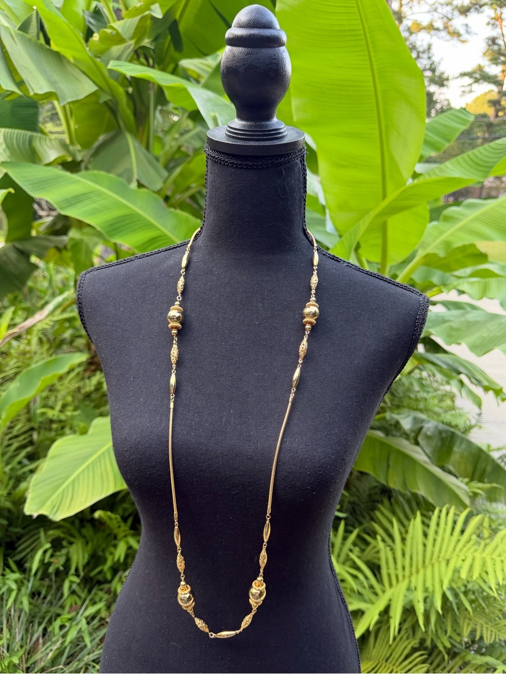 Vintage Costume Jewelry Gold Beaded - Extra Long 40 inch Necklace